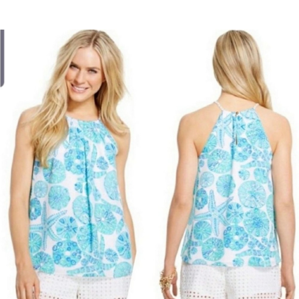 Lilly Pulitzer white top with blue shells and starfish